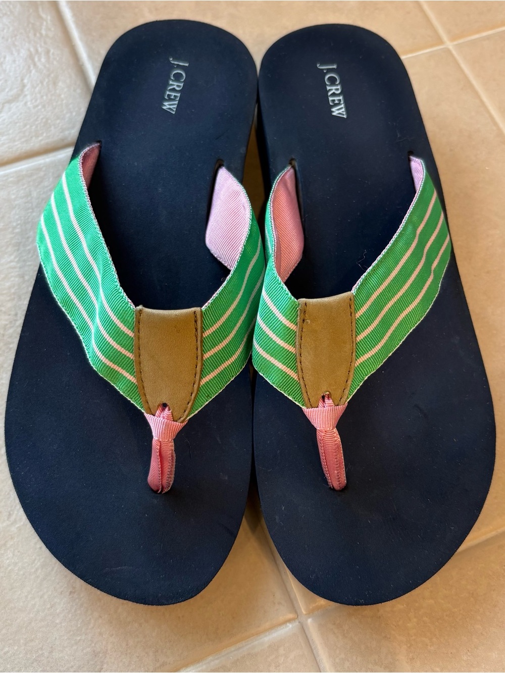 J.Crew Green flip flops, 9 💚🩷